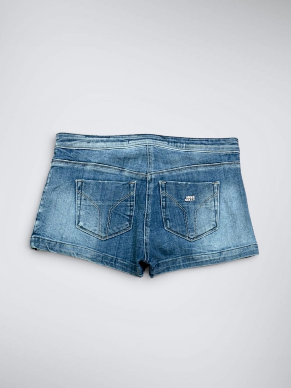 VTG Y2K Miss Sixty Avant-Garde Arched Micro Denim Mid Rise Shorts - Picture 2 of 9